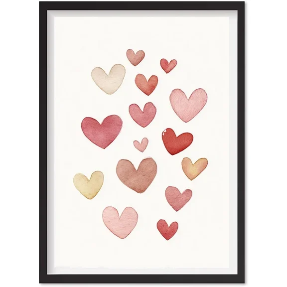 Heart Print, Valentines Day Printable Art, Pink Heart Watercolour Poster, Matte Canvas Stretched, Posters for Room Bedroom Living Room Bathroom Wall Decor, Posters & Art Prints, Gift.