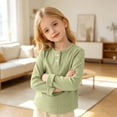 thumbnail image 6 of QIbmong Ribbed Knit Tops for Infants Toddler Girls Boys Crew Neck Cuffed Long Sleeve Kids Casual Fall Winter Loungewear Going out School Shirts(9-18 Months,Green), 6 of 9