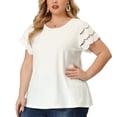 thumbnail image 1 of Women's Plus Size Tops Lace Panel Elegant Work Short Sleeve Top White 1X, 1 of 7