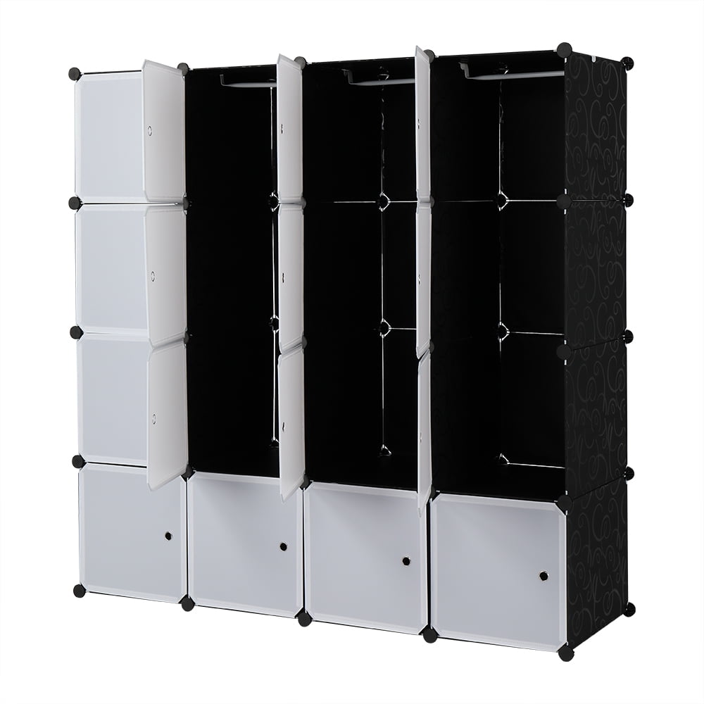 Lowestbest Portable 16 Cube Storage Organizer, Clothes Wardrobe Cabinet with Doors and Shelves