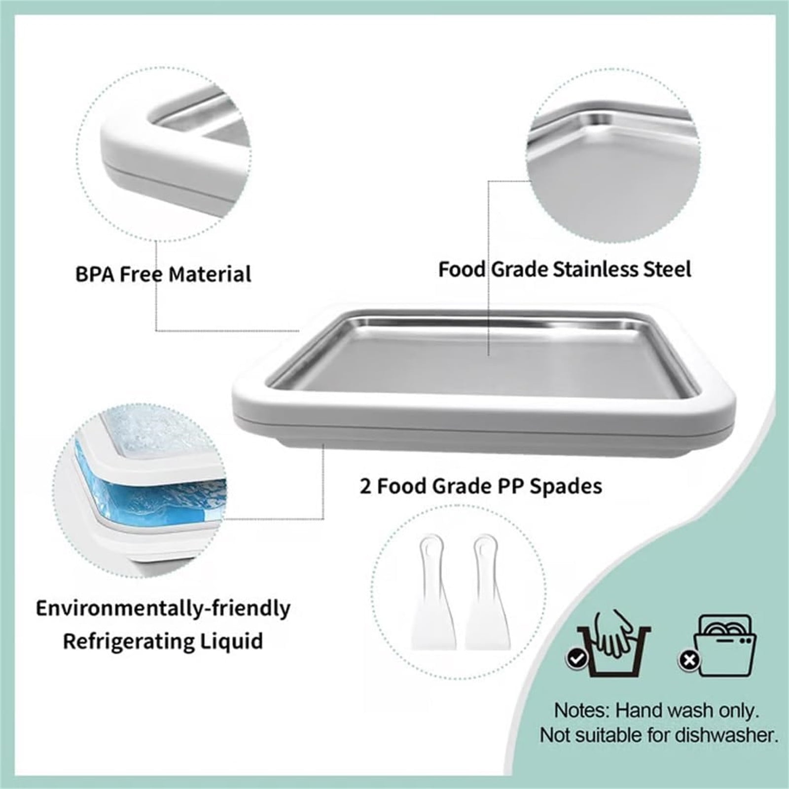 Rolled Ice Cream Maker Kit – Instant DIY Ice Cream Tray with 2 Scrapers, Stainless Steel Homemade Rolling Ice Cream Pan, No Electricity Needed, Family Fun Gift