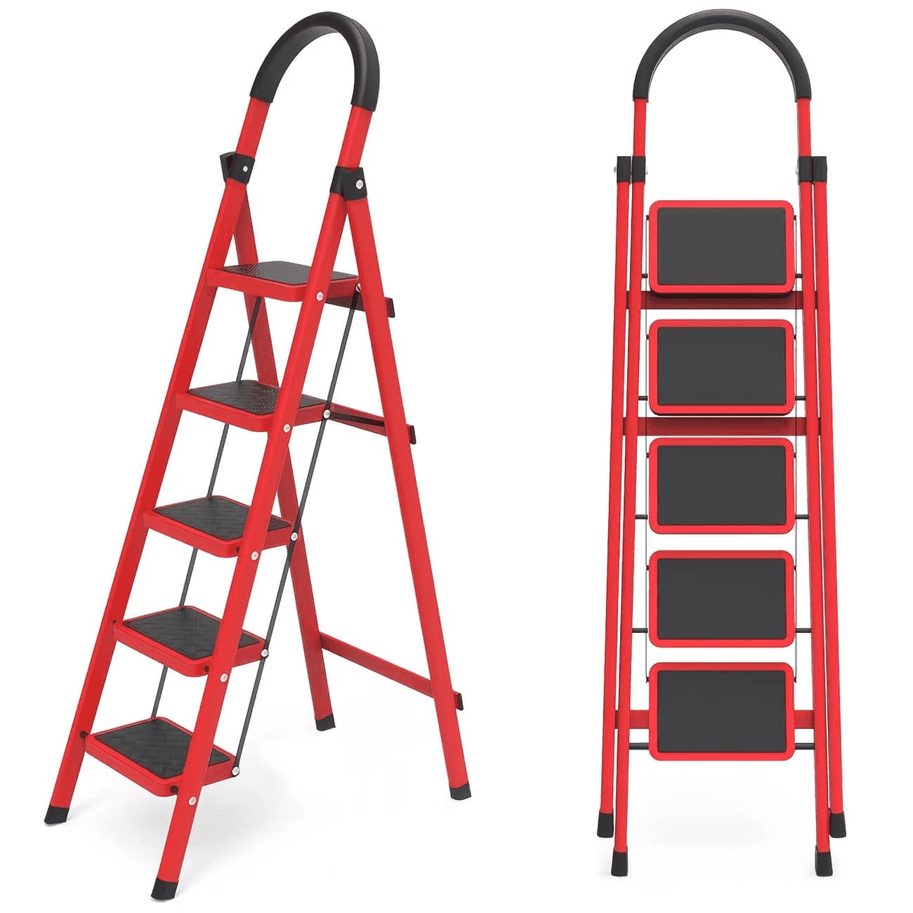 Durable Folding Ladder 330 Lbs Capacity, Heavy-Duty,Anti-Slip Pedals,5-Step Portable Folding Ladder