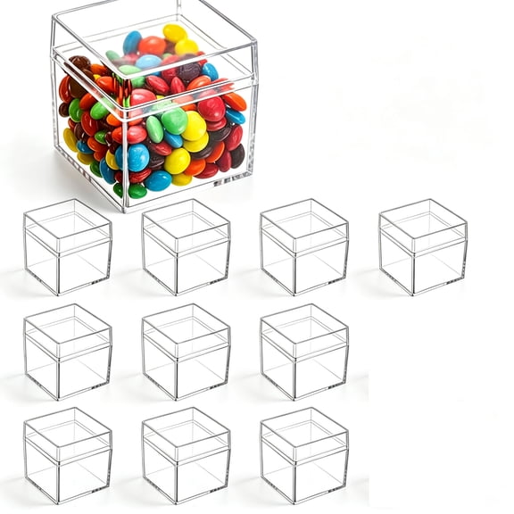 10 Pcs Clear Acrylic Square Storage Boxes 5.5cm - Dustproof Small Item Display Cases for Jewelry, Candy, and Desktop Organization