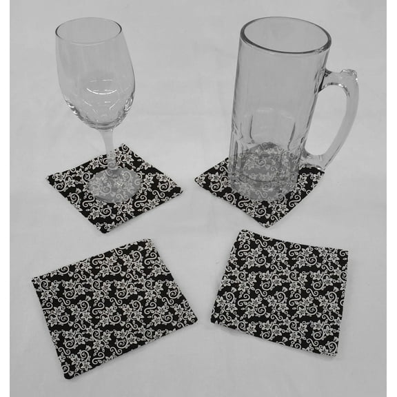 Floral Damask Cloth Coasters by Penny's Needful Things (Set of 4) Black