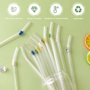 Lnrkai 12 Pcs Reusable Glass Straws, Cute Flower Reusable Drinking Straw with 4 Cleaning Brushes for Juice