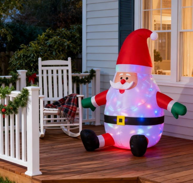 Inflatable Santa Claus with Rotating Magic Ball Light Outdoor Christmas Yard Decoration