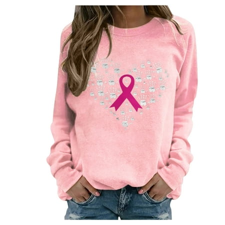 

Women s Breast Cancer Sweatshirt Long Sleeve Letter Printed Pullover Crew Neck Casual Loose Tops