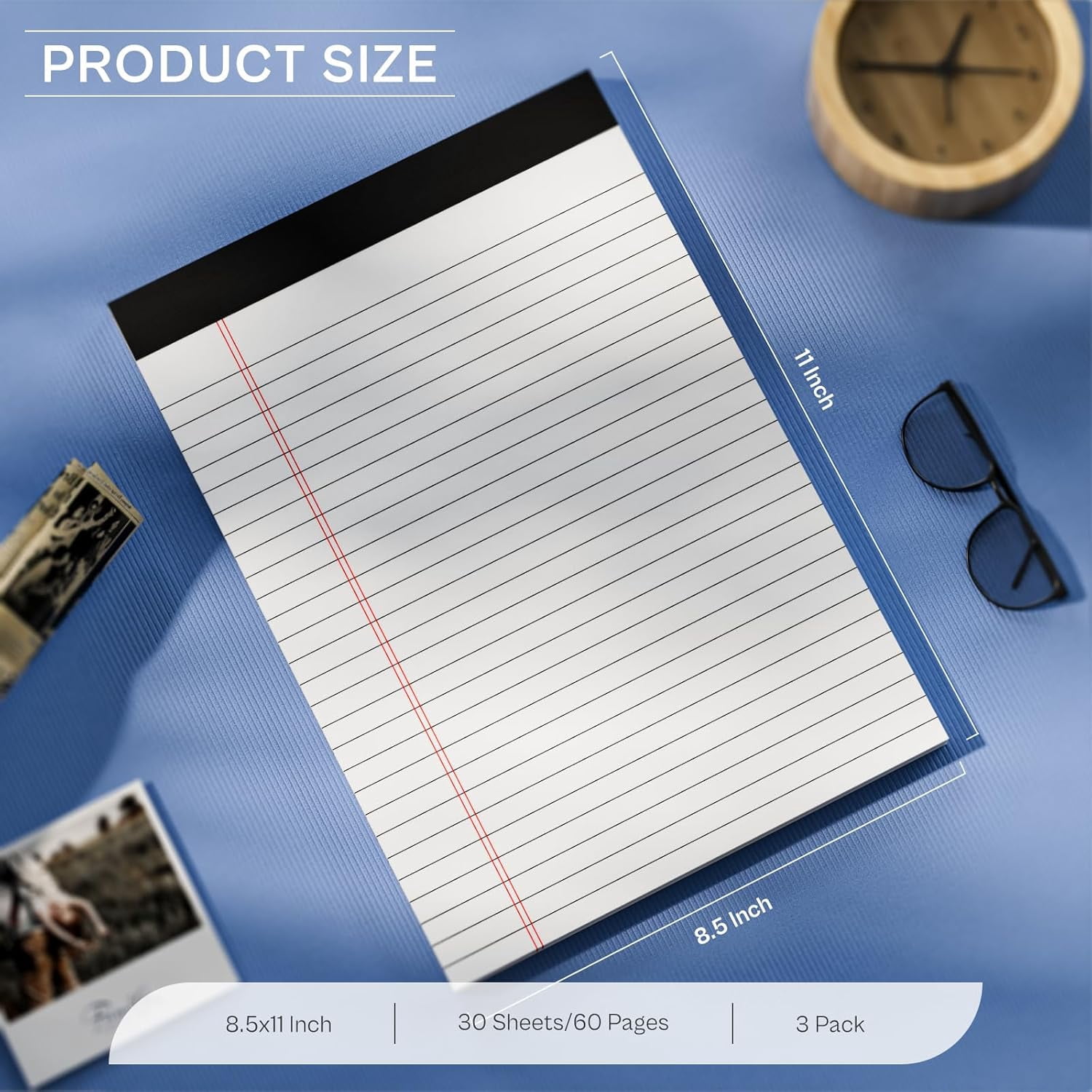 Legal Pads 8.5 x 11 Writing Pads, 3 Pack Note Pads 8.5 x 11 Wide Ruled Pads of Paper, Micro Perforated Notepad 8.5'' x 11'' Lined Paper Pads, Thickness Paper with Strong Cardboard, 30 Sheets per Pad