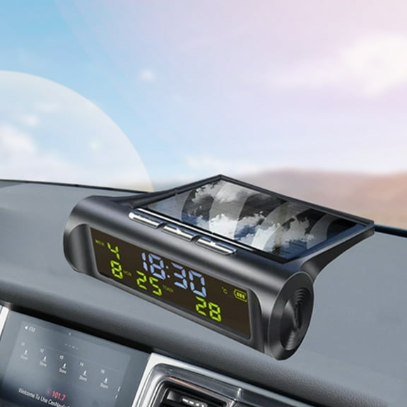 FELTECHELECTR 1Pcs Vehicle Clock and Thermometer with Solar Power and Time Display for Dashboards