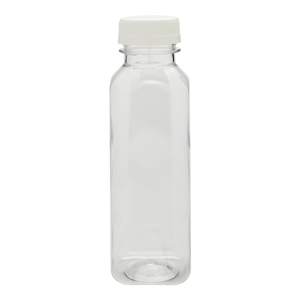 12 oz Square Clear Plastic Cold Pressed Juice Bottle with Safety Cap