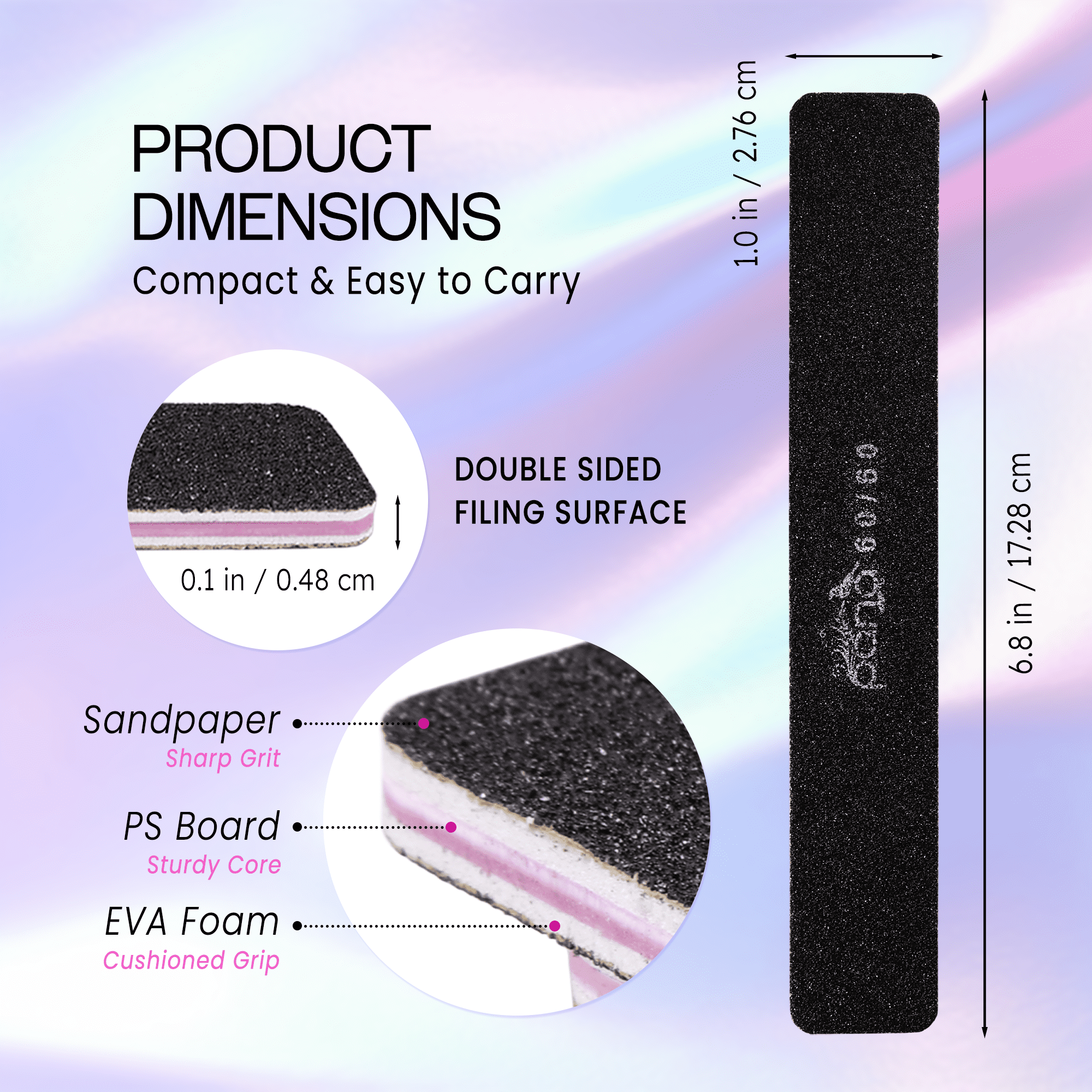 50pcs - PANA Jumbo Double-Sided Emery Nail File for Manicure, Pedicure, Natural, and Acrylic Nails - Black (Grit 60/60)