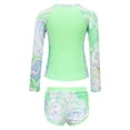 thumbnail image 2 of XUNZOO Kids Girls Floral 2 Pcs Rash Guard Sets Zip Neck Swim Shirts With Shorts Swimsuits Fluorescent Green 8Y, 2 of 7