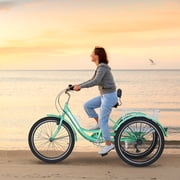 24/26'' Adult Tricycles for Women, Men with Big Basket, 7 Speed 3 Wheel Bikes for Adults, Low-Step Through Frame Tricycle for Adults Seniors, Stable and Safe