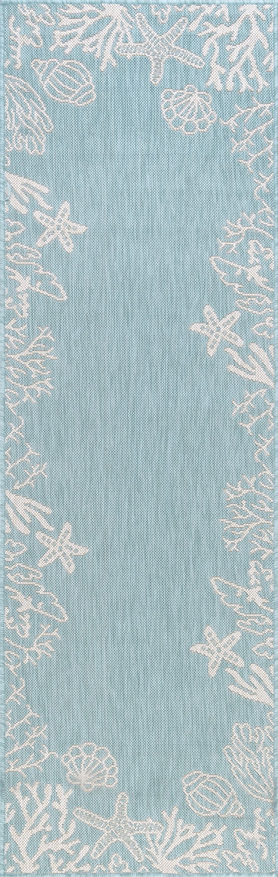 Bliss Rugs Coastal Indoor Outdoor Rug Water Resistant Runner Rug for Patio, Hallway, Entryway, Deck, Aqua ,2' x 8'