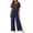 Navy, variant on 2 Piece Women's Cotton Print Pajamas Sets Summer Petite Short Sleeve Top and Long Pants Lounge Sets Soft Crew Neck Nightwear White