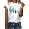 thumbnail image 1 of EQWLJWE Liquidation d'Économies d'Été! T-shirt à Col Rond pour Femme à Manches Courtes, Mode, Imprimé Plume, Haut T-shirt Tee Blouse, Hauts d'Été pour Femmes 2023, 1 of 4