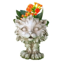 Homestyles 12 in. Antique White Scruffy the Cat Muggly Animal Statue Humorous Planter Holds 5 in. Pot