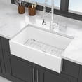 thumbnail image 5 of 33 Inch Ceramic Kitchen Sink,Included Stainless Steel Dish Grid&Basket Strainer, Easy to Clean,Utility Sink for Workstation, Kitchen,White, 5 of 6