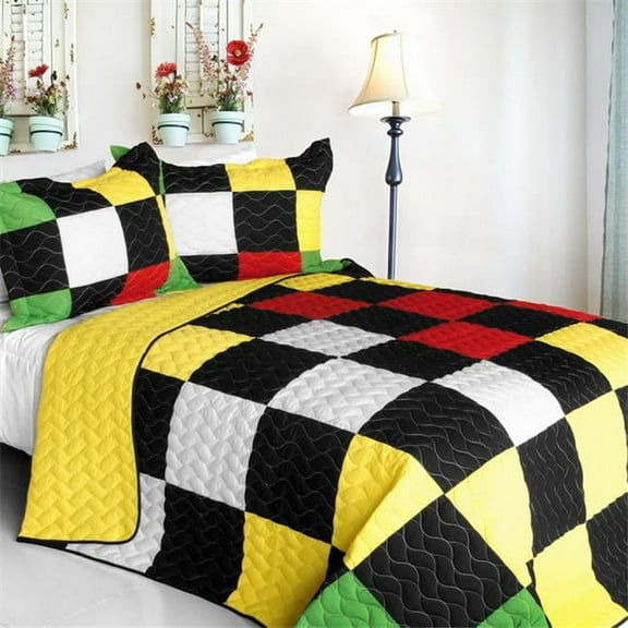 Forever - 3 Pieces Vermicelli - Quilted Patchwork Quilt Set  Full & Queen Size - Black