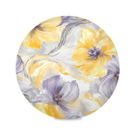 

Round Placemat Set 15.4 Inch Diameter Table Mats Heat-Resistant Decorative for Dining Tables Watercolor Yellow Flowers