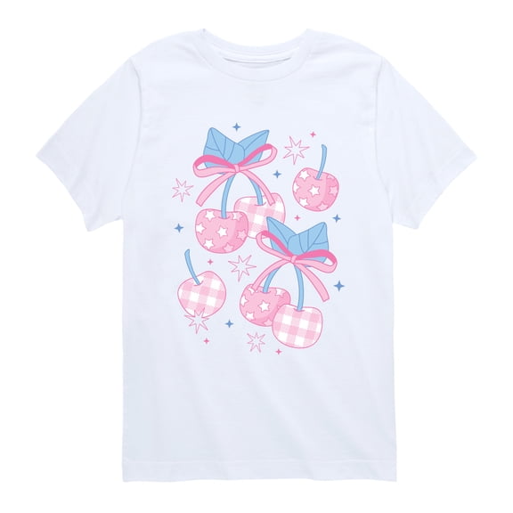 Instant Message - Patterned Cherries Short Sleeve Graphic T-Shirt