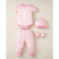 thumbnail image 5 of KIMI BEAR Newborn Baby Girls Layette Essentials Set 6-9 Months Summer Clothes 4 Packs Short Sleeves Romper Tops Pants Sets with Hats and Mittens 16pcs Girl Gifts Pink, 5 of 9