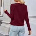 thumbnail image 5 of Women's Casual Fashion Solid Color Short Sweater Ruffled Top for Fall Winter Feminine Touch,Wine,S, 5 of 7