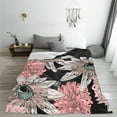 thumbnail image 2 of LNWH Pink Daisy Black Art Pattern Throw Blanket, Flannel Sofa Blankets for All Seasons, 80"x60", 2 of 8
