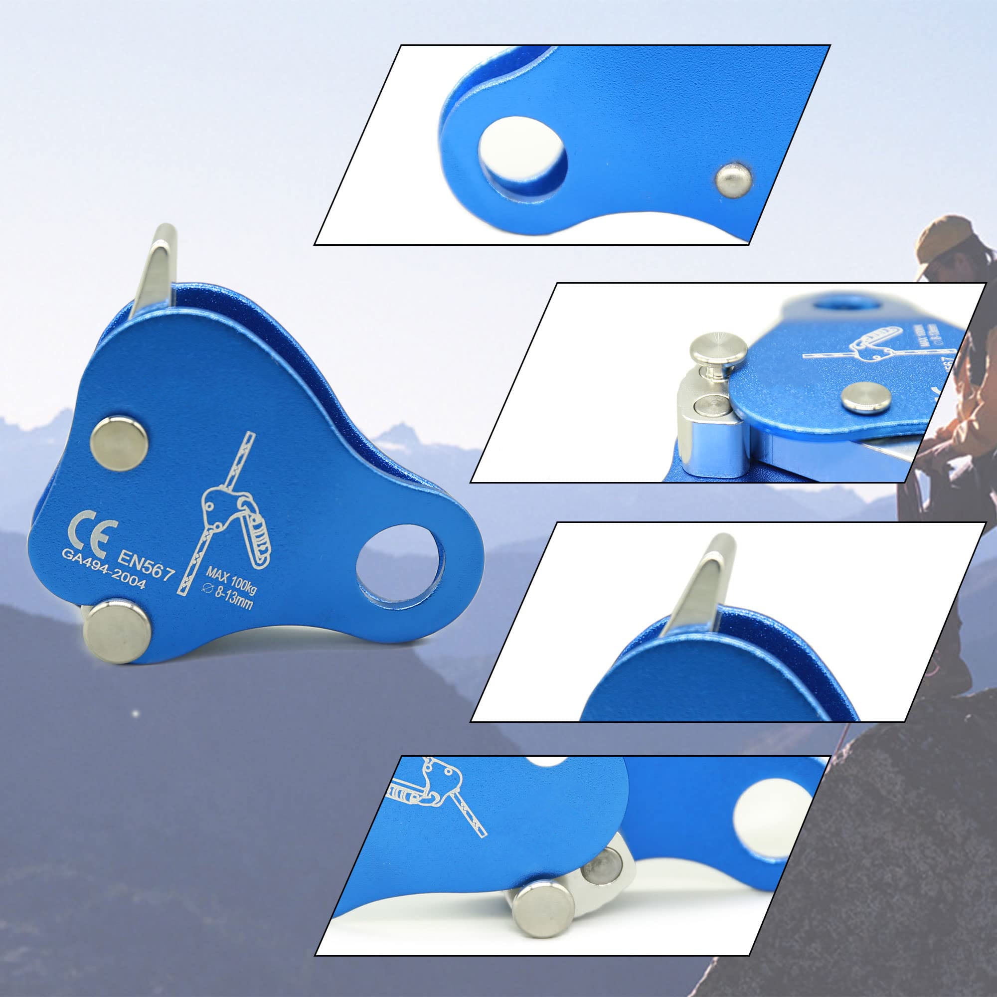 Climbing Fall Protection Belay Device Ascender Protect Aluminum Magnesium Alloy Climbing Ascent Rope Grip Clamp for Mountaineering Rock Climbing Downhill Operations and Rescue