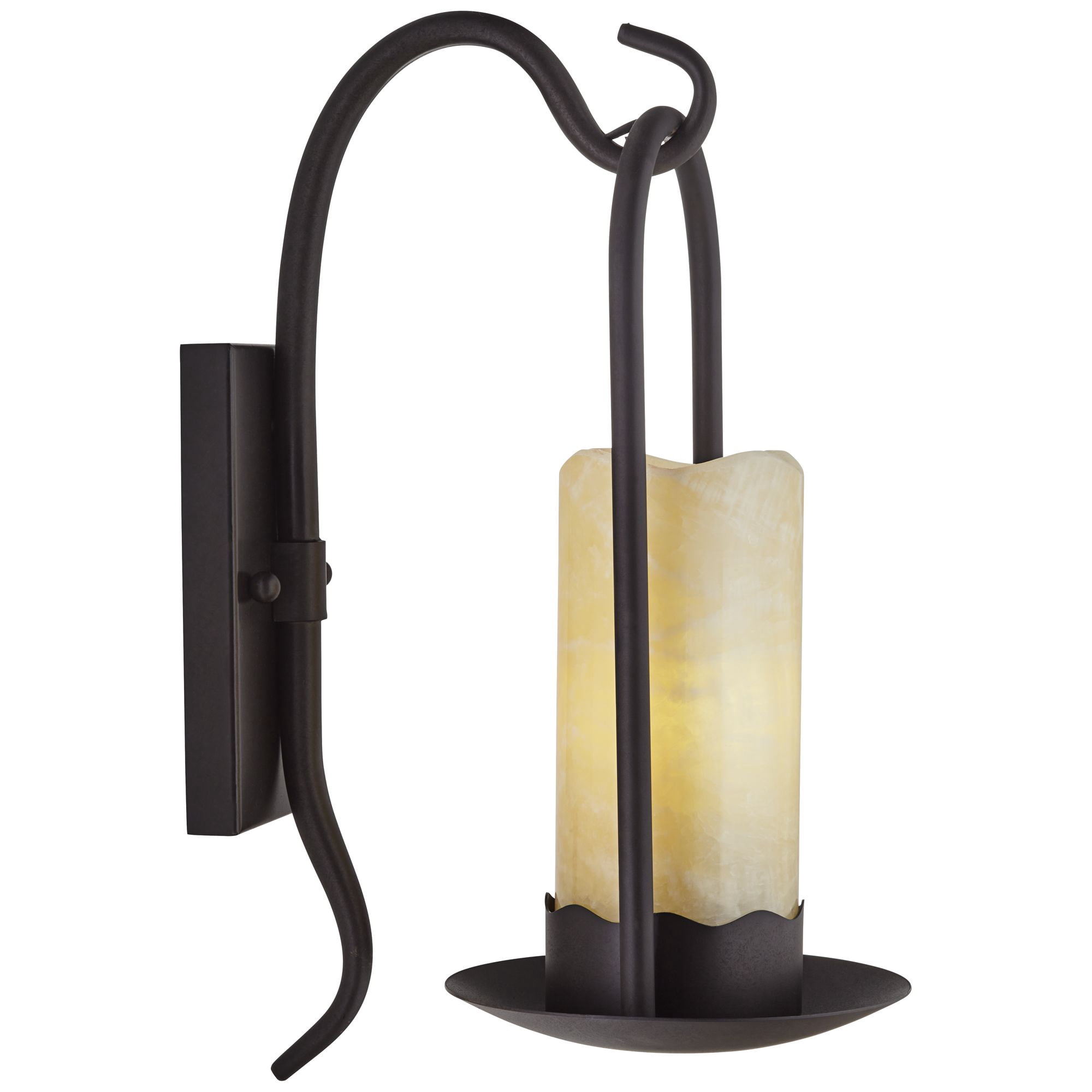 Franklin Iron Works Hanging Onyx Rustic Wall Light Sconce Espresso Bronze Hardwire 6 1/2" Fixture Faux Candle Glass Shade for Bedroom Bathroom Vanity
