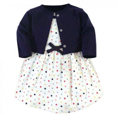 Touched by Nature Baby and Toddler Girl Organic Cotton Dress and Cardigan 2pc Set Colorful Dot 5 Toddler