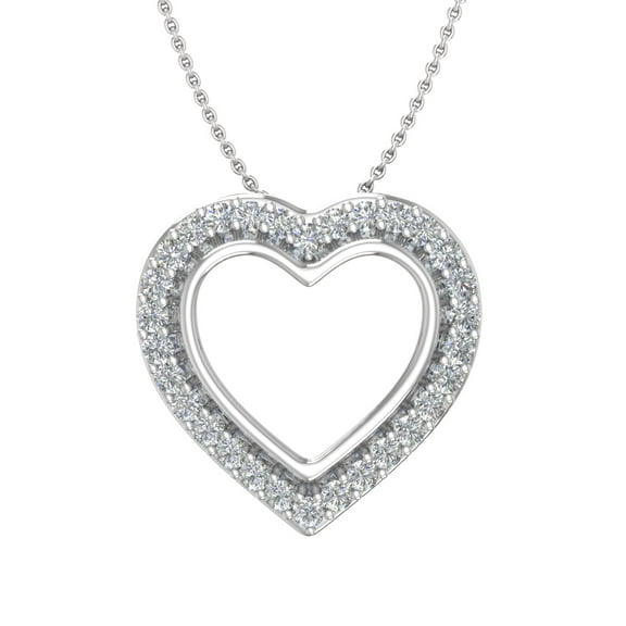 1/4 Carat Diamond Heart Pendant Necklace in 14k White Gold (Silver Chain Included) (I1-I2 Clarity)