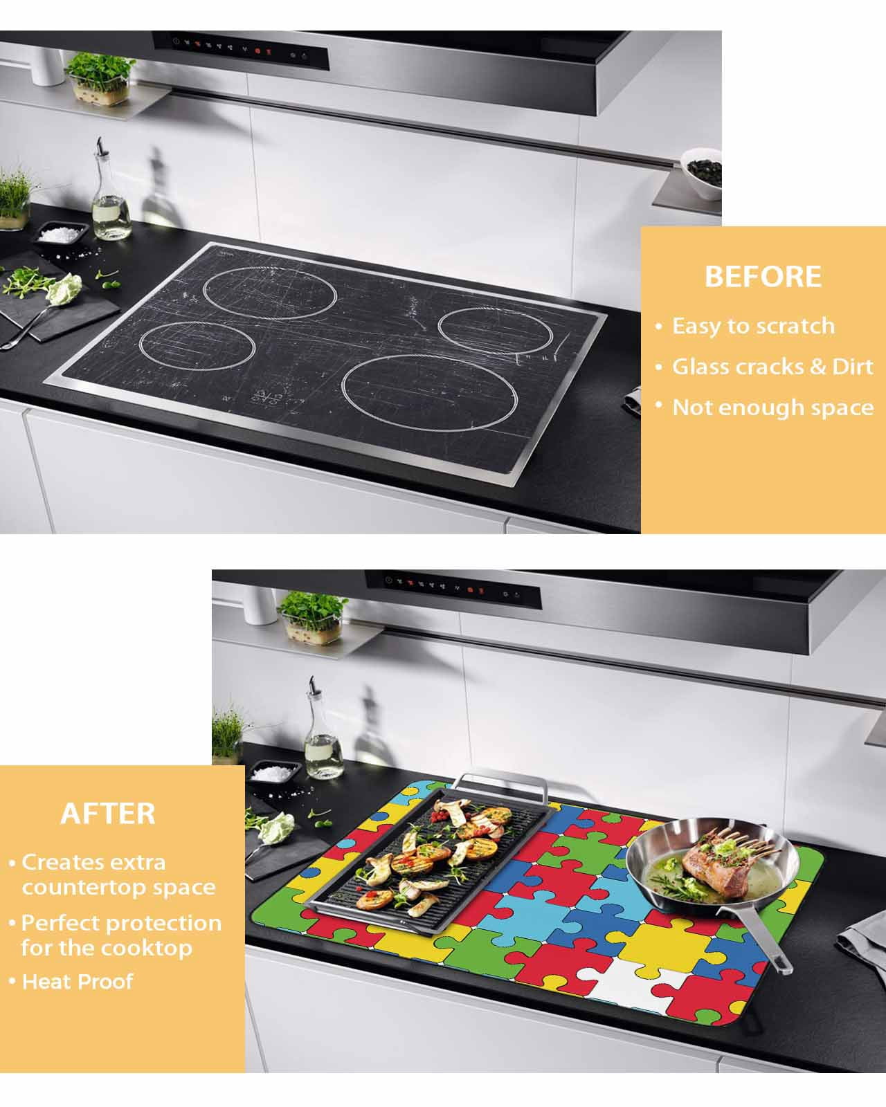 nqOlkjepod Large Induction Cooktop Protector Mat 24"x21", Colorful Geometric Stove Top Covers for Electric Stove, Cartoon Funny Abstract Texture Stove Burner Cover Mats, Glass Top Stove Cover