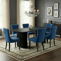 Sumdeal's 5- or 7-piece modern dining set includes a black woodgrain MDF dining table and 4 or 6 velvet high-back chairs, perfect for dining rooms, kitchens, and home decor.