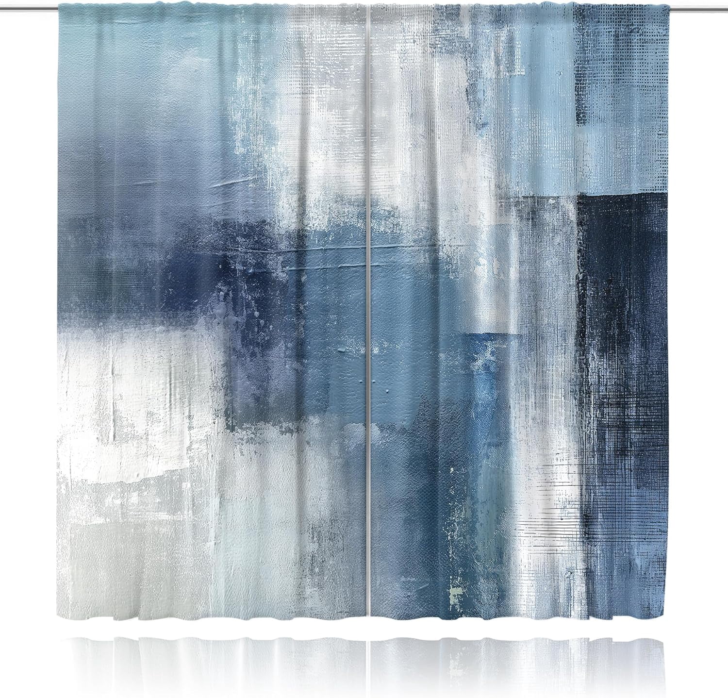 Abstract Navy Blue Curtains 42W x 63H Inch Rod Pocket Grey Art Painting Modern Contemporary Watercolor Cool Oil Print Living Room Bedroom Window Drapes Fabric 2 Panel