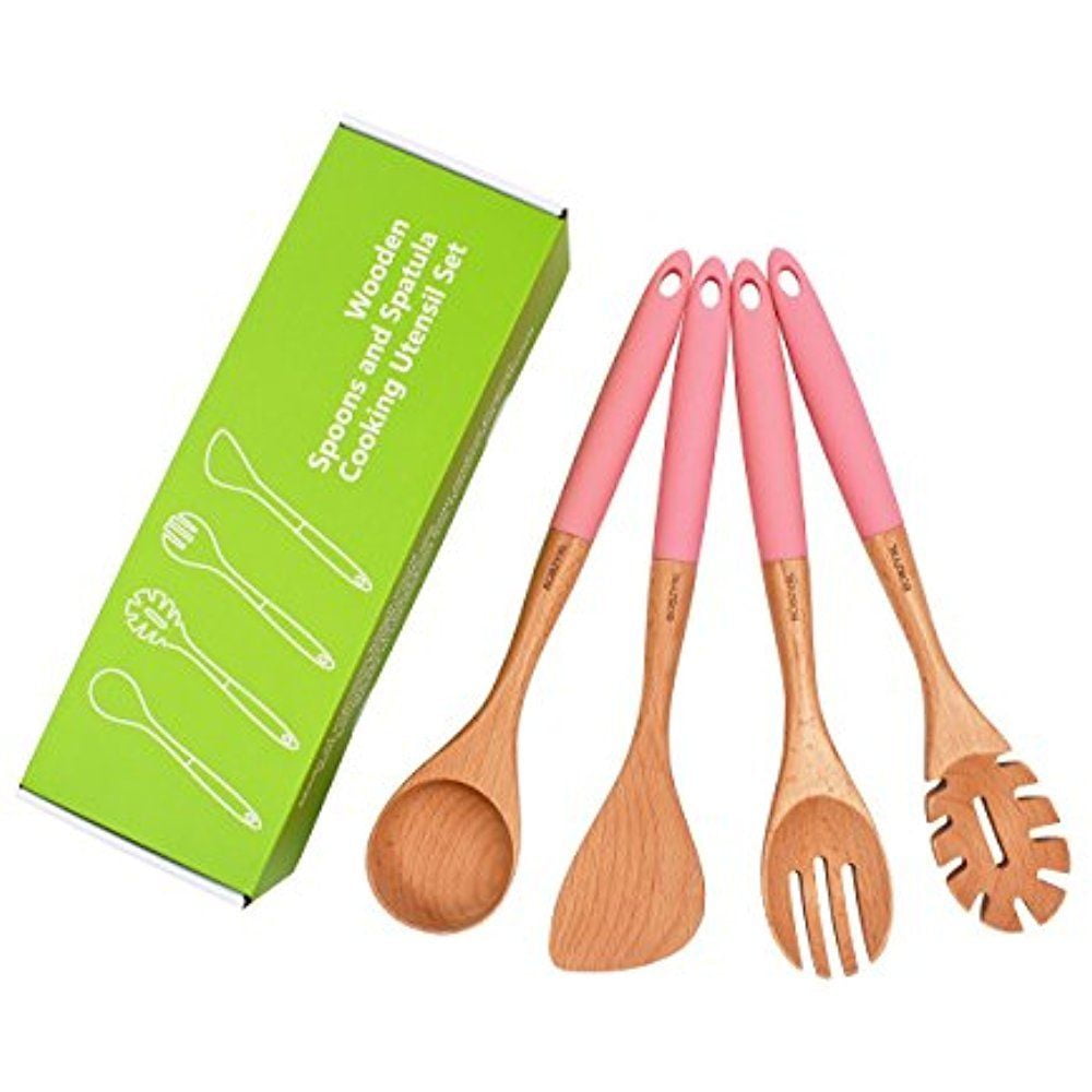 Bobzyxl Wooden Kitchen Utensils Set Beech Wood Easy Grip Bobzyxl Wooden Kitchen Utensils Set Beech Wood Easy Grip Silicon Handle Serving Spoonsand Spatula Com