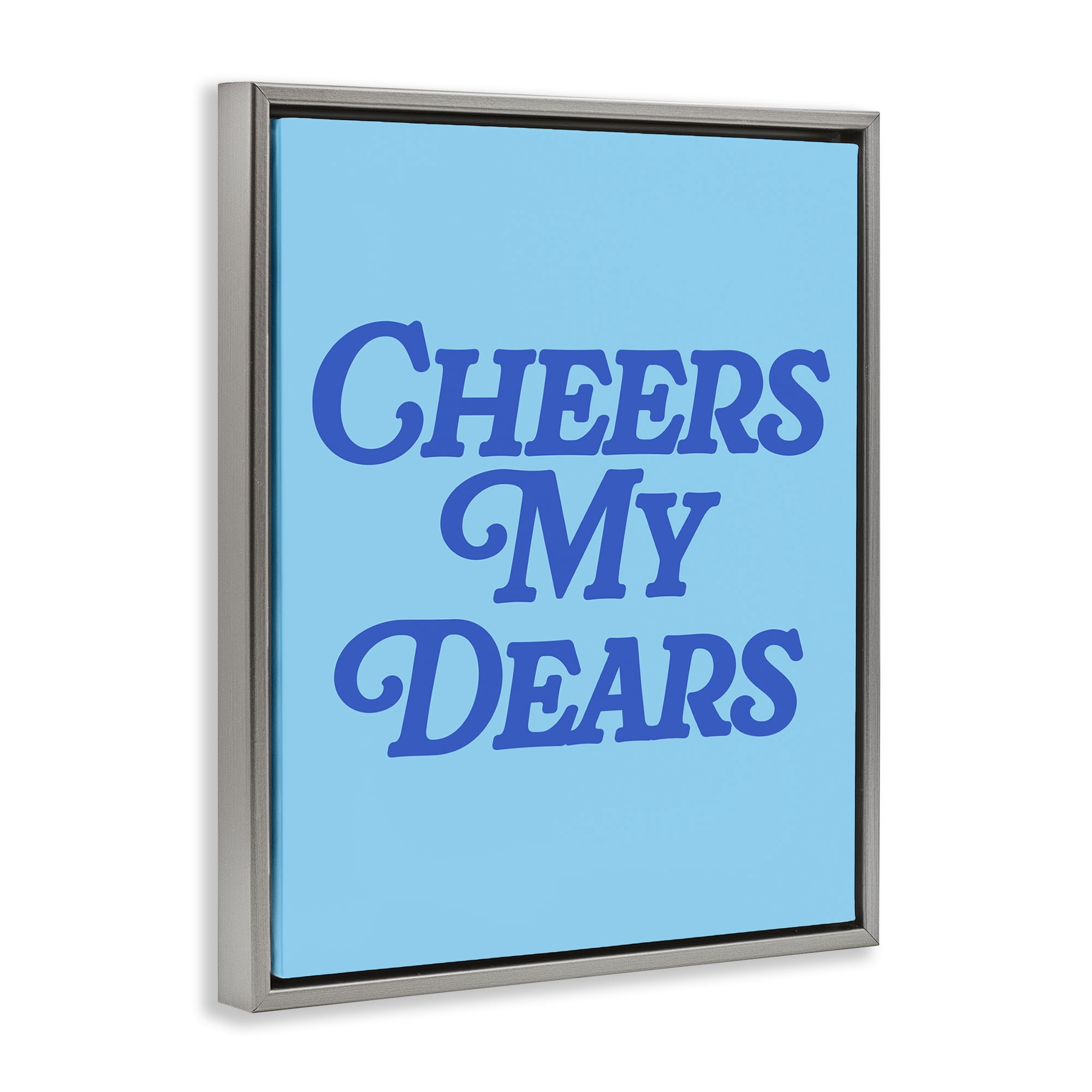 Stupell Industries Blue Cheers My Dears Food & Beverage Painting Gray Floater Framed Canvas Art Print Wall Art, 17 x 21