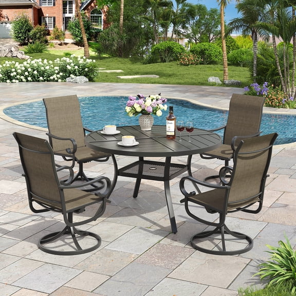 Vicllax 5-Pcs Round Outdoor Patio Dining Set Table and Chair Modern Style Metal, with Umbrella Hole