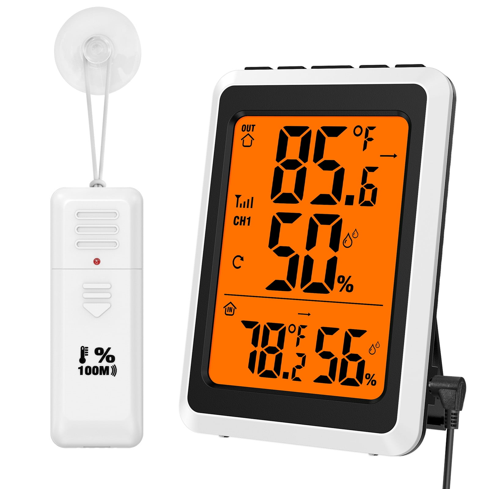 Indoor Outdoor Thermometer, Wireless Digital Thermometer Hygrometer USB Rechargeable Humidity Monitor Humidity Gauge for Home Office Greenhouse