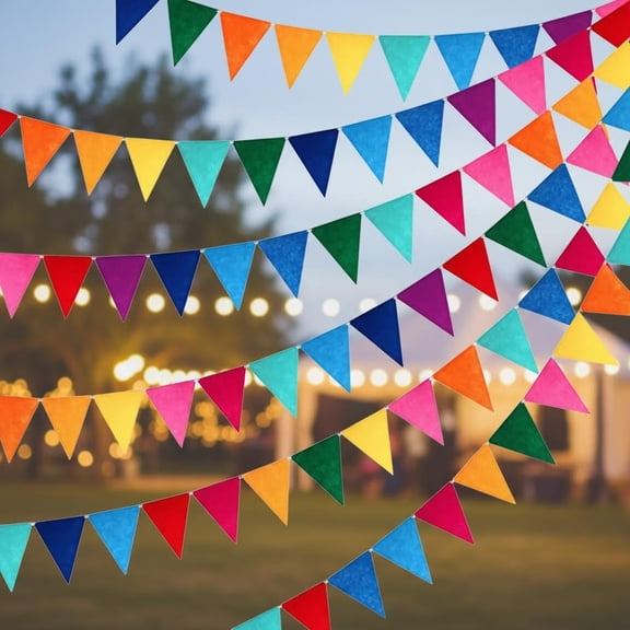 6 Sets Multicolor Triangle Pennant Banner Garland, Bulk DIY Bunting String Flags for Carnival Birthday Party Festival Decorations in Rainbow Colors