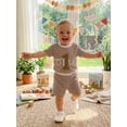 thumbnail image 5 of BemeyourBBs Baby Boys First Birthday Outfits One Years Old Birthday Clothes Waffle Knit Number Embroidery Striped Short Sleeve TShirt Tops and Shorts Set, 5 of 9
