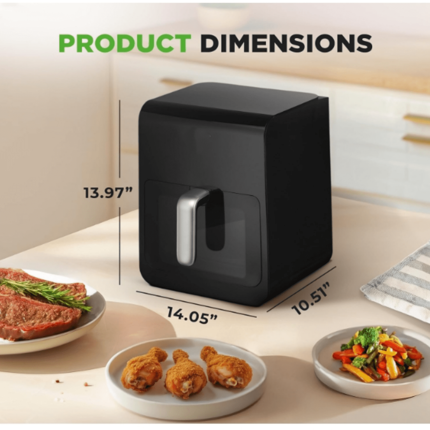6 Liter Electric Air Fryer & Food Steamer Function | 12-1 Preset Cooking Functions, Fries, Chicken, & More | Transparent Window & Food Steaming option for Best Cooking Results | Black