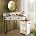thumbnail image 6 of Aukfa Corner Vanity Desk with Mirror, LED Lights, Drawers & Outlet, Vanity Table for Girls, White, 6 of 8
