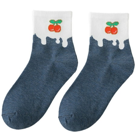 

LEAQU 1Pair Women Strawberry Banana Peach Fruit Food Elastic Cotton Middle Tube Socks