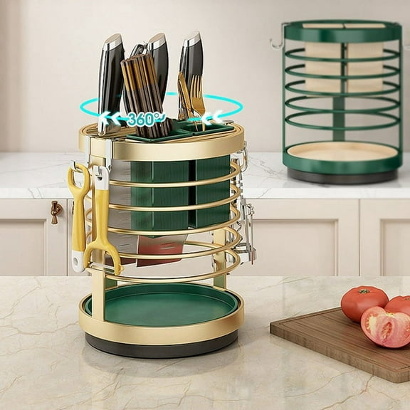 360 °Rotation Knife Holder Stand for Knives Kitchen Metal Stands for Cutlery Utensil Inserted Block Storage Tank Green