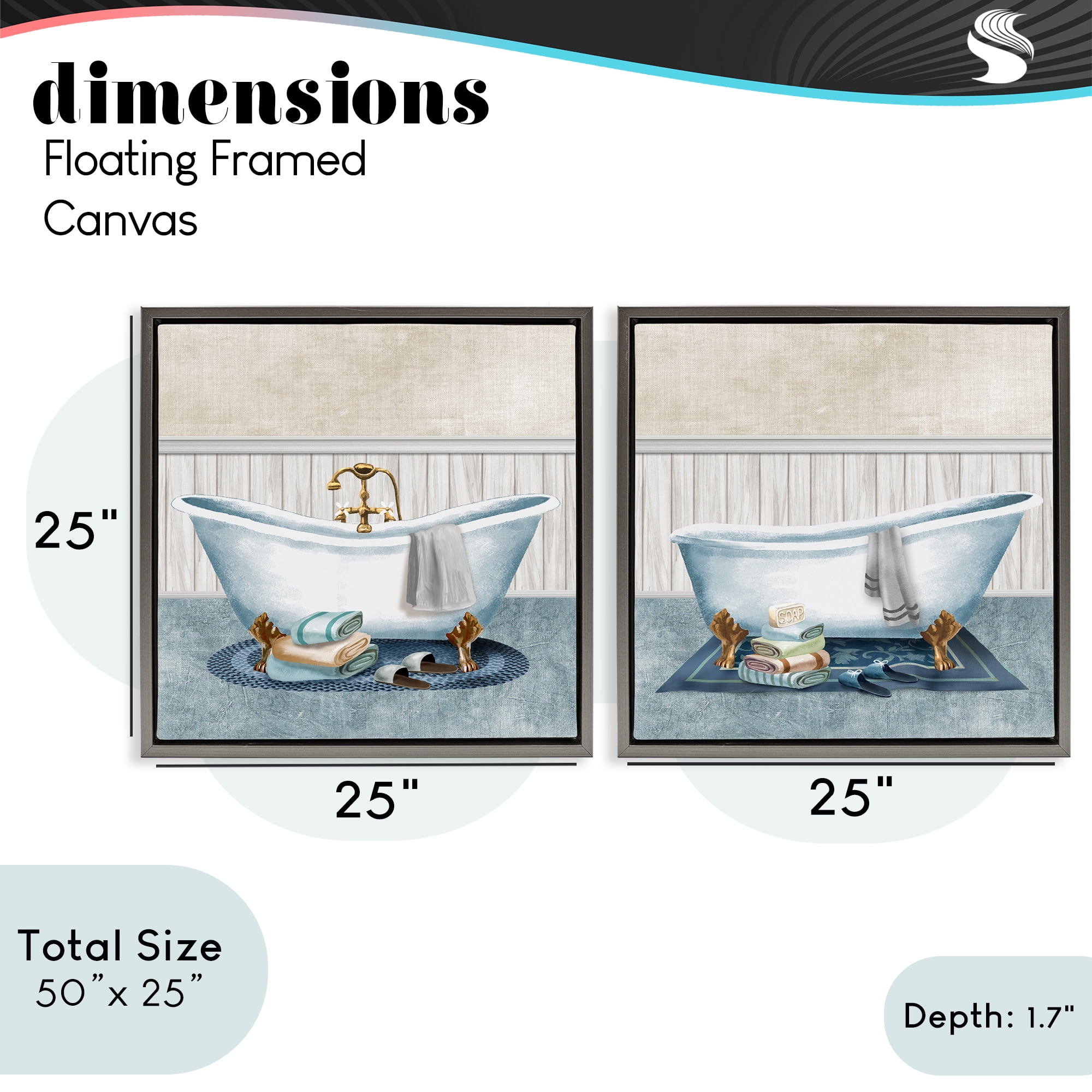 Stupell Industries Cozy Bathtub & Slippers 2 Piece Gray Framed Floater Canvas Set, design by Conrad Knutsen