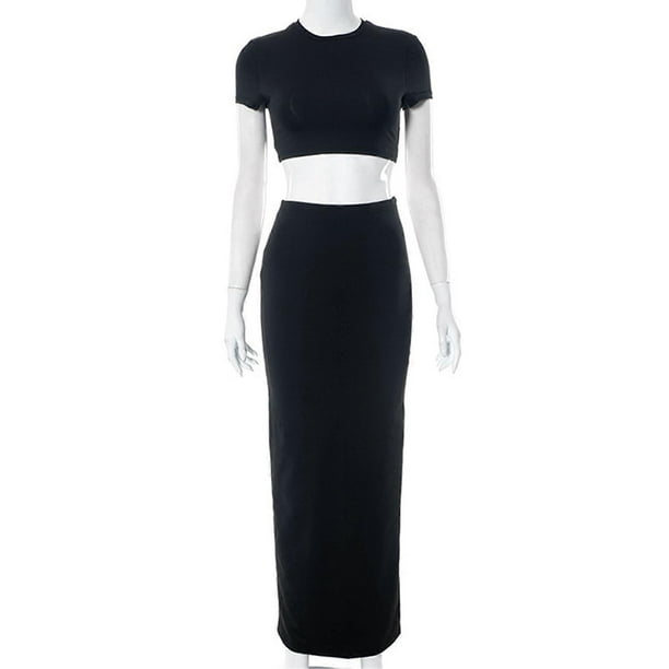 Women's Summer 2 Piece Outfits Crop Tank Top and Split Midi Bodycon Skirt Suitable for Spring Summer
