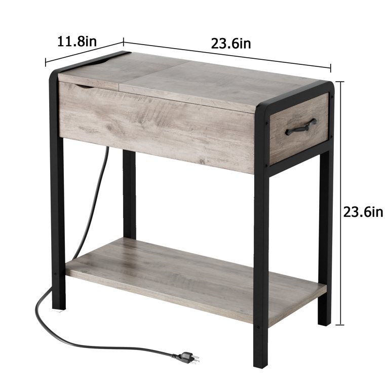 Side Table with Drawer Narrow End Tables with 2-Tier Storage Shelves  Versatile Brown Bedside Living Room Small Table Waterproof Night Stand Easy