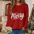 thumbnail image 2 of larppty Merry Sweatshirts for Women Christmas Crewneck Sweaters Letter Pullover Winter Tops Fashion Outfits (Red, XL), 2 of 6