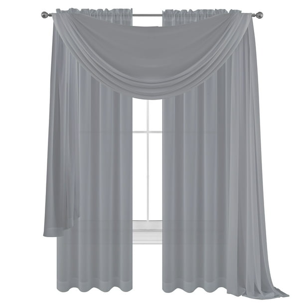 3 Piece Silver Grey Sheer Voile Curtain Panel Set 2 Purple Panels 3 Piece Silver Grey Sheer Voile Curtain